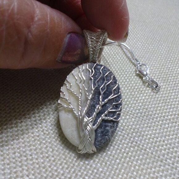 Gorgeous RAW AGATE Handmade Sterling WIRE-WRAPPED TREE Pendant/Chain #292C - Picture 2 of 3